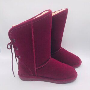 Bearpaw 724W Emily Womens Maroon Suede Boots Wool Lined Lace Up Mid Calf US Sz 7